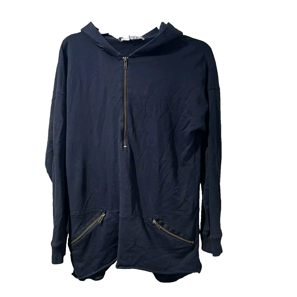 Clu Women Sweaters 1/4 Zip Hoodie Cotton Blend Blue Size M A001839